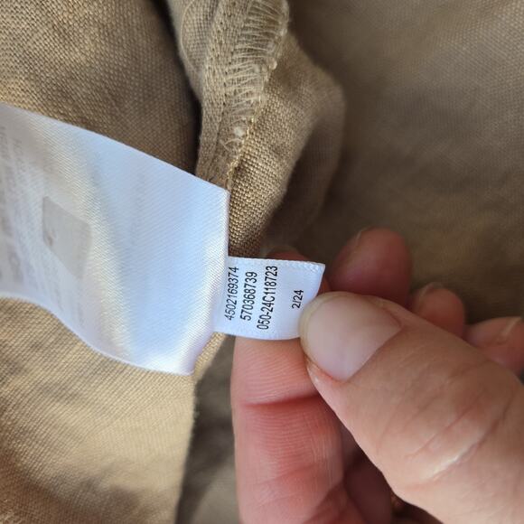 Chico’s Size 2.5, US 14 Linen Short Sleeve Roll Tab Dolman Midi Dress Beige - Picture 4 of 11